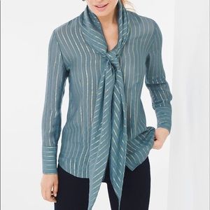 Chico’s Black Label Silk & Metallic Pussy Bow Top